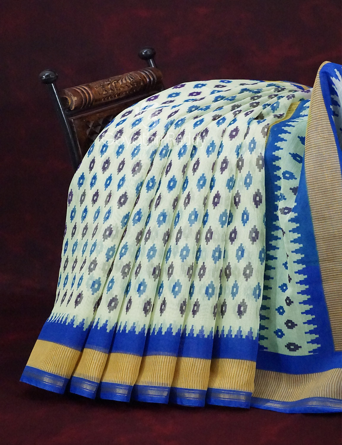 Combo of Off White and Blue Patan Patola Semi Chanderi Saree By Gayathri Reddy Designer Studio | Swadesiicart