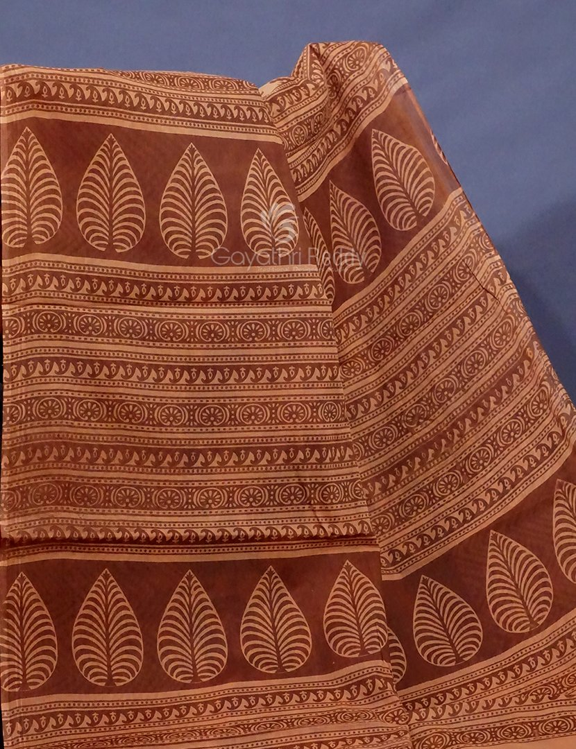 Dark Mustard Colour Block Print Pure Mulmul Cotton Saree By Gayathri Reddy Designer Studio | Swadesiicart