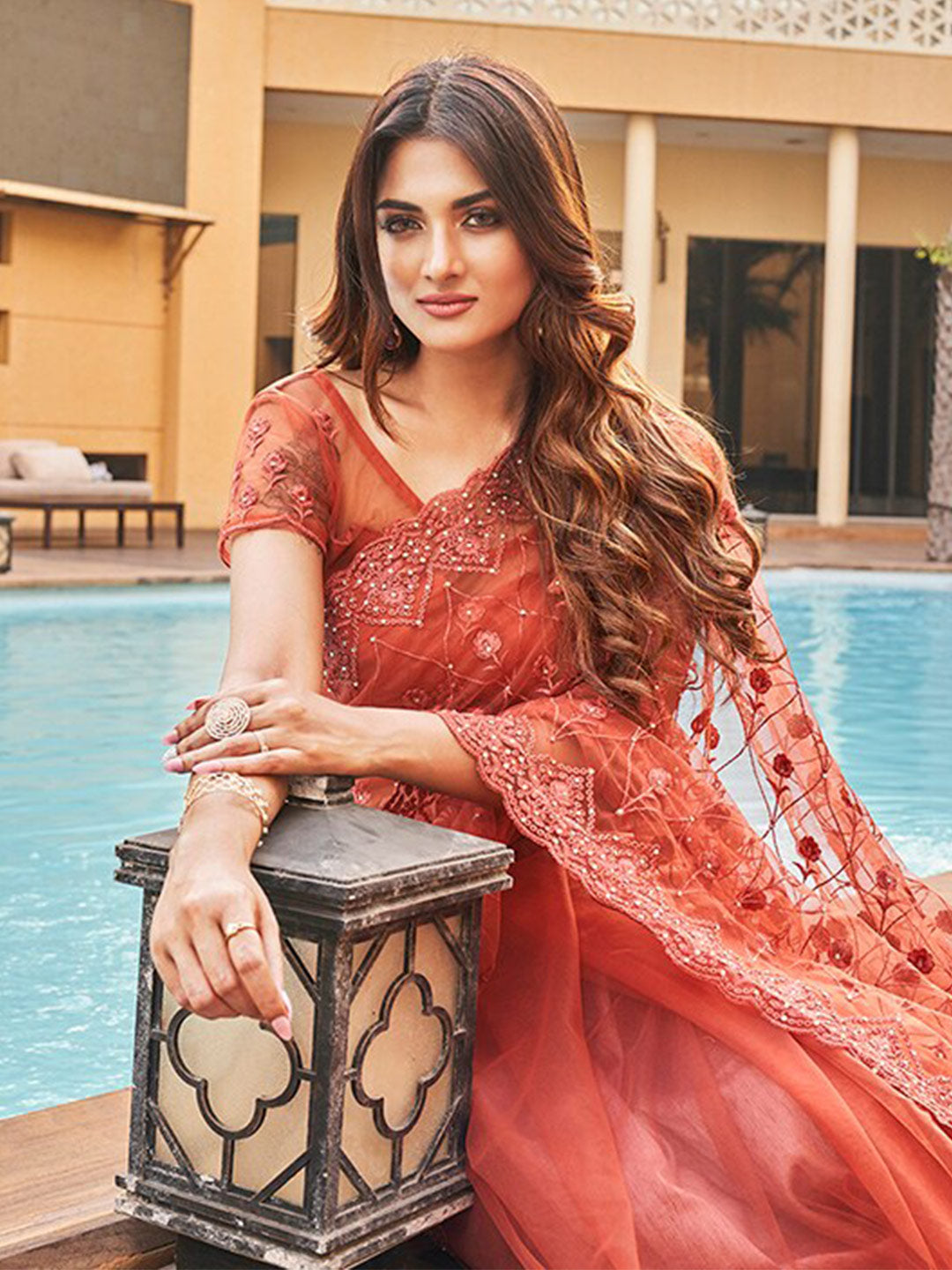 Tikhi Imli Embroidered Net Heavy Work Saree | Swadesiicart