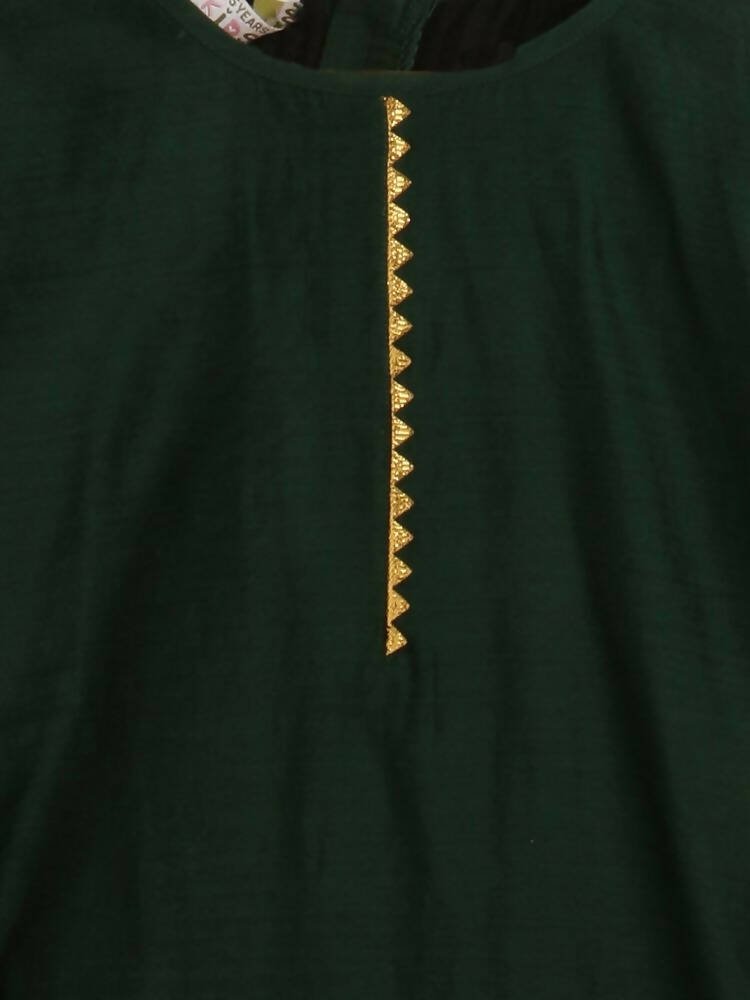 Ahalyaa Dark Green Chanderi Solid Kids Kurta Palazzo Set With Dupatta For Girls | Swadesiicart