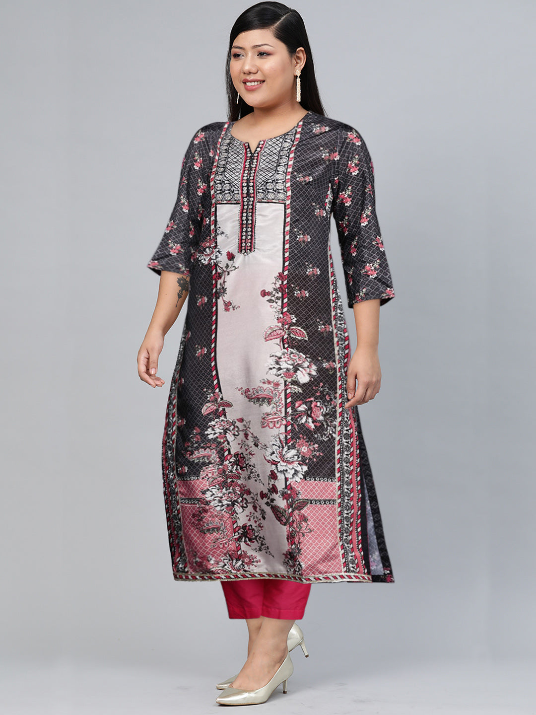 Biba Women Black & Red Ethnic Motifs Printed Kurta - Swadesiicart