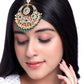 Yellow Chimes Gold-Polished White & Green Kundan-Studded & Beaded Maang Tikka | Swadesiicart