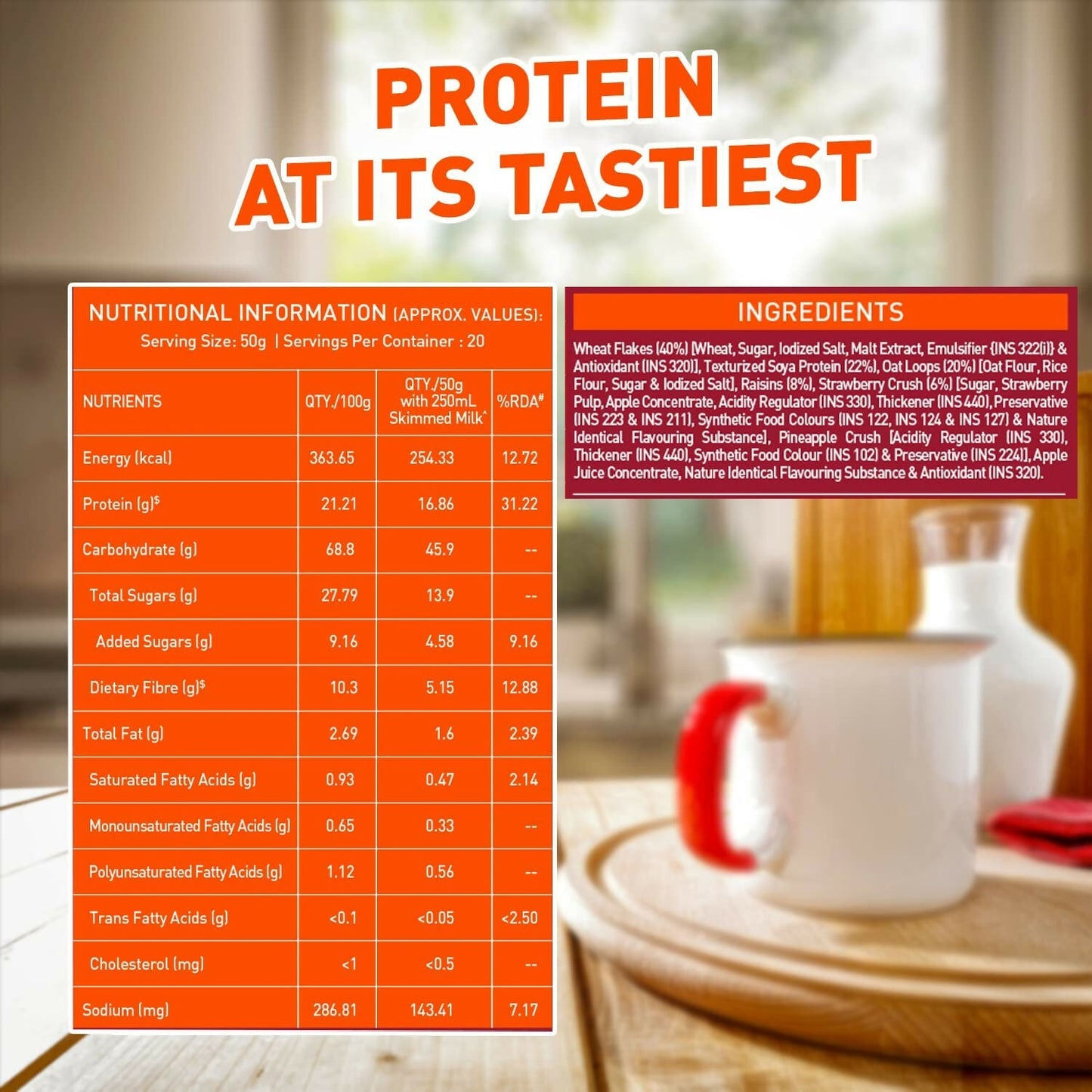 MuscleBlaze 16g High Protein Wheat Cereal - Strawberry Blast - Swadesiicart
