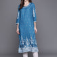 Biba Women Blue & White Ethnic Motifs Printed Assorted Kurta - Swadesiicart