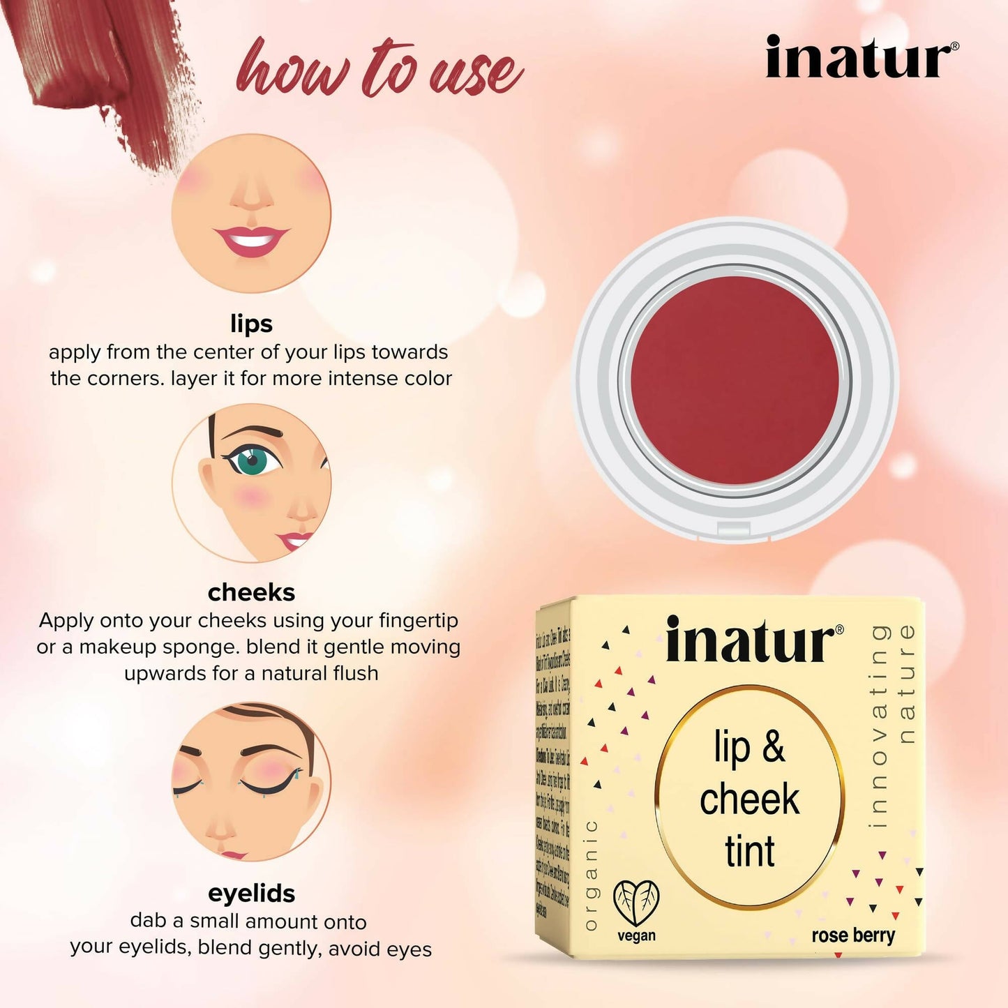 Inatur Lip and Cheek Tint Rose Berry - Swadesiicart