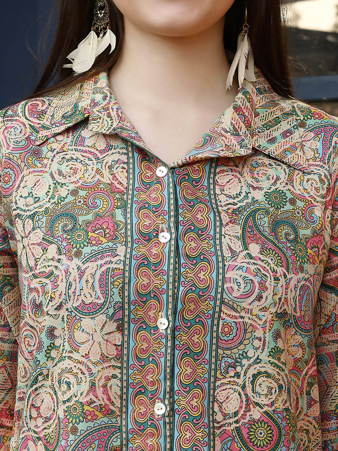 Orange & Green Rayon Paisley & Floral Printed Top with Matching Bottom - Eesha - Swadesiicart