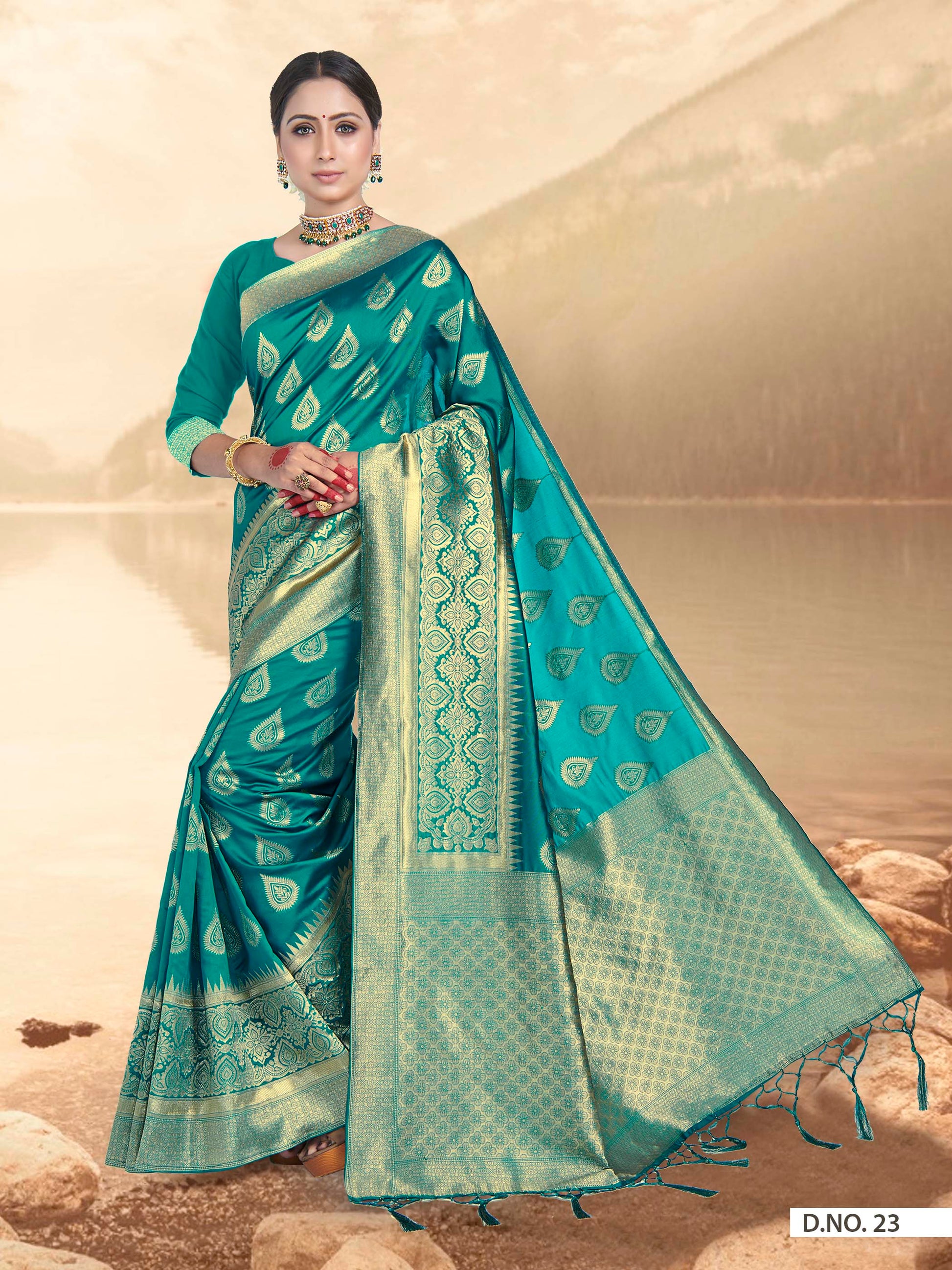 Vardha Turkish Blue Woven Banarasi Saree | Swadesiicart