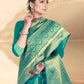 Vardha Turkish Blue Woven Banarasi Saree | Swadesiicart