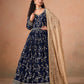 Anaita Navy Blue Faux Georgette Jacquard Embroidered Work Anarkali Suit