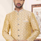 Raivat Ethnic Banarasi Jacquard Embroidery Semi Indo Western Sherwani In Cream Colour | Swadesiicart