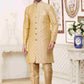 Raivat Ethnic Banarasi Jacquard Embroidery Semi Indo Western Sherwani In Cream Colour | Swadesiicart