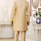 Raivat Ethnic Banarasi Jacquard Embroidery Semi Indo Western Sherwani In Cream Colour | Swadesiicart