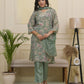 Vaasva Women Green Tissue Shimmer Kurta With Silk Pant & Dupatta | Swadesiicart