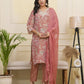 Vaasva Women Pink Tissue Shimmer Kurta With Silk Pant & Dupatta | Swadesiicart