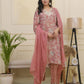 Vaasva Women Pink Tissue Shimmer Kurta With Silk Pant & Dupatta | Swadesiicart