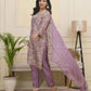 Vaasva Women Lavender Tissue Shimmer Kurta With Silk Pant & Dupatta | Swadesiicart