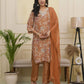 Vaasva Women Rust Tissue Shimmer Kurta With Silk Pant & Dupatta | Swadesiicart