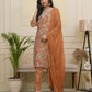 Vaasva Women Rust Tissue Shimmer Kurta With Silk Pant & Dupatta | Swadesiicart