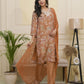 Vaasva Women Rust Tissue Shimmer Kurta With Silk Pant & Dupatta | Swadesiicart