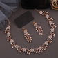 Tehzeeb Creations Rose Gold Pleated White Diamond With Blue Beads Necklace Set - Swadesiicart