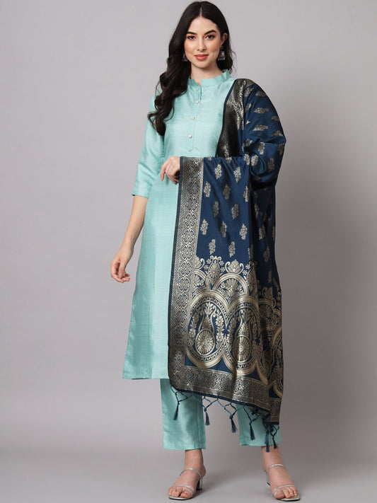 Kalini Cotton Silk Blend Kurta with Trousers & Banarasi Silk Dupatta | Swadesiicart