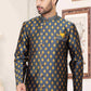 Raivat Ethnic Banarasi Jacquard Embroidery Semi Indo Western Sherwani In Grey Blue Colour | Swadesiicart