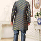 Raivat Ethnic Banarasi Jacquard Embroidery Semi Indo Western Sherwani In Grey Blue Colour | Swadesiicart