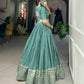 Lorenvalley Seagreen Pure Chanderi Plain With Zari Weaving Work Border Lehenga Choli | Swadesiicart