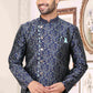 Raivat Ethnic Banarasi Jacquard Embroidery Semi Indo Western Sherwani In Blue Colour | Swadesiicart