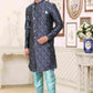 Raivat Ethnic Banarasi Jacquard Embroidery Semi Indo Western Sherwani In Blue Colour | Swadesiicart