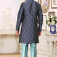 Raivat Ethnic Banarasi Jacquard Embroidery Semi Indo Western Sherwani In Blue Colour | Swadesiicart