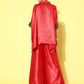 InWeave Women's Red Green Brocade Satin Boho Kurta Palazzo Set - Swadesiicart