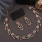 Tehzeeb Creations Rose Gold Pleated White Diamond With Green Beads Necklace Set - Swadesiicart