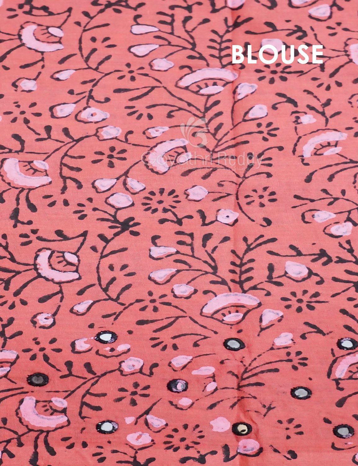 Peach Colour Block Print With Mirron Embroidered Pure Mulmul Cotton Saree By Gayathri Reddy Designer Studio | Swadesiicart