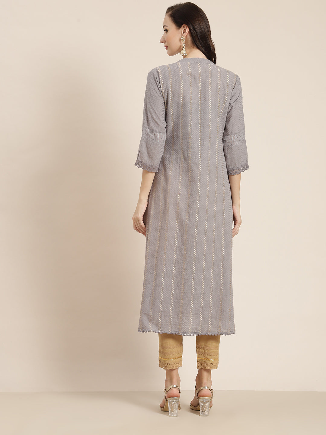 Juniper Womens Grey Cotton Dobby Kalidar Kurta - Swadesiicart