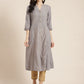 Juniper Womens Grey Cotton Dobby Kalidar Kurta - Swadesiicart