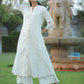 Juniper Womens White Cotton Dobby Kalidar Kurta - Swadesiicart