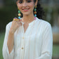 Juniper Womens White Cotton Dobby Kalidar Kurta - Swadesiicart