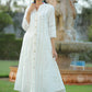 Juniper Womens White Cotton Dobby Kalidar Kurta - Swadesiicart