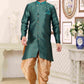 Raivat Ethnic Banarasi Jacquard Embroidery Semi Indo Western Sherwani In Green Colour | Swadesiicart