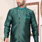 Raivat Ethnic Banarasi Jacquard Embroidery Semi Indo Western Sherwani In Green Colour | Swadesiicart