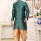 Raivat Ethnic Banarasi Jacquard Embroidery Semi Indo Western Sherwani In Green Colour | Swadesiicart