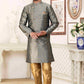Raivat Ethnic Banarasi Jacquard Embroidery Semi Indo Western Sherwani In Grey Colour | Swadesiicart