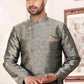 Raivat Ethnic Banarasi Jacquard Embroidery Semi Indo Western Sherwani In Grey Colour | Swadesiicart