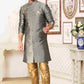 Raivat Ethnic Banarasi Jacquard Embroidery Semi Indo Western Sherwani In Grey Colour | Swadesiicart