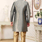 Raivat Ethnic Banarasi Jacquard Embroidery Semi Indo Western Sherwani In Grey Colour | Swadesiicart