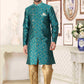 Raivat Ethnic Banarasi Jacquard Embroidery Semi Indo Western Sherwani In Green Colour | Swadesiicart