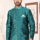 Raivat Ethnic Banarasi Jacquard Embroidery Semi Indo Western Sherwani In Green Colour | Swadesiicart