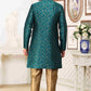 Raivat Ethnic Banarasi Jacquard Embroidery Semi Indo Western Sherwani In Green Colour | Swadesiicart