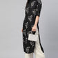 Juniper Women's Black Rayon Slub Bandhani Straight Kurta - Swadesiicart